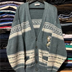 Men's Teal and Cream Cardigan Sweater